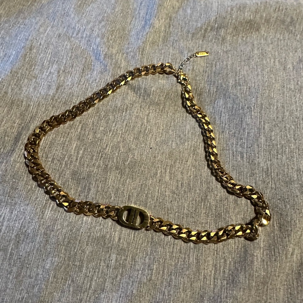 Gold Chain Necklace with Oval Logo Accent